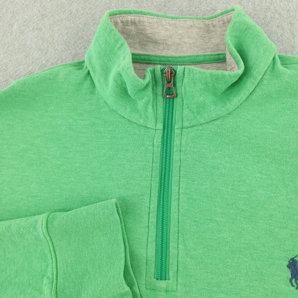 Polo Ralph Lauren Sweater Mens L Green Cotton Viscose 1/4 Zip Mock Neck Pullover